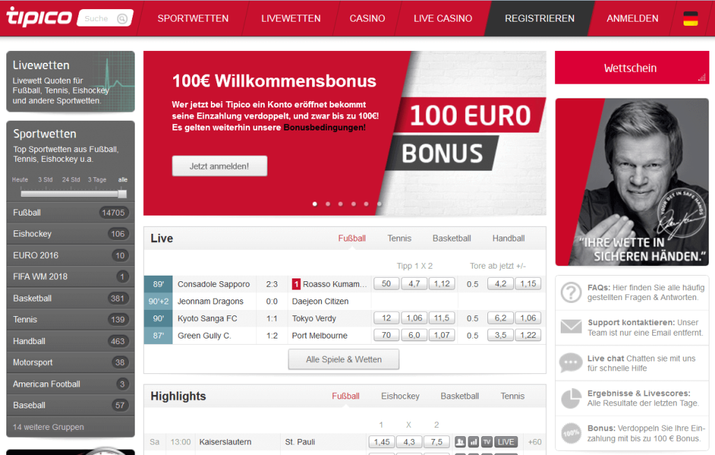 Tipico Sportswetten webseite