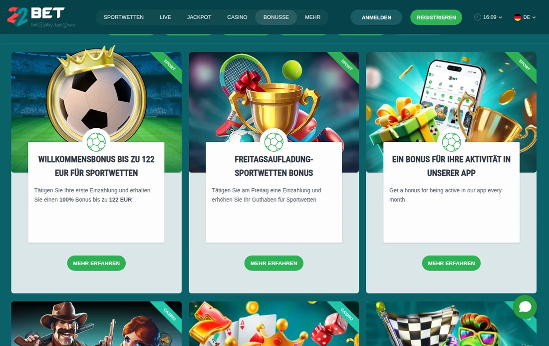 Bonusbedingungen von 22Bet