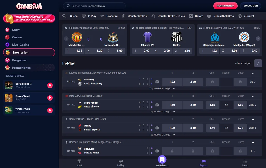 Gambiva — esport, mit deutscher IP geöffnet