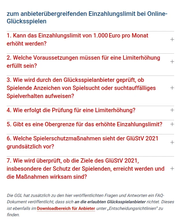 FAQ der Gemeinsamen Glücksspielbehörde der Länder zum Einzahlungslimit: Fragen zur Erhöhung und zur Obergrenze