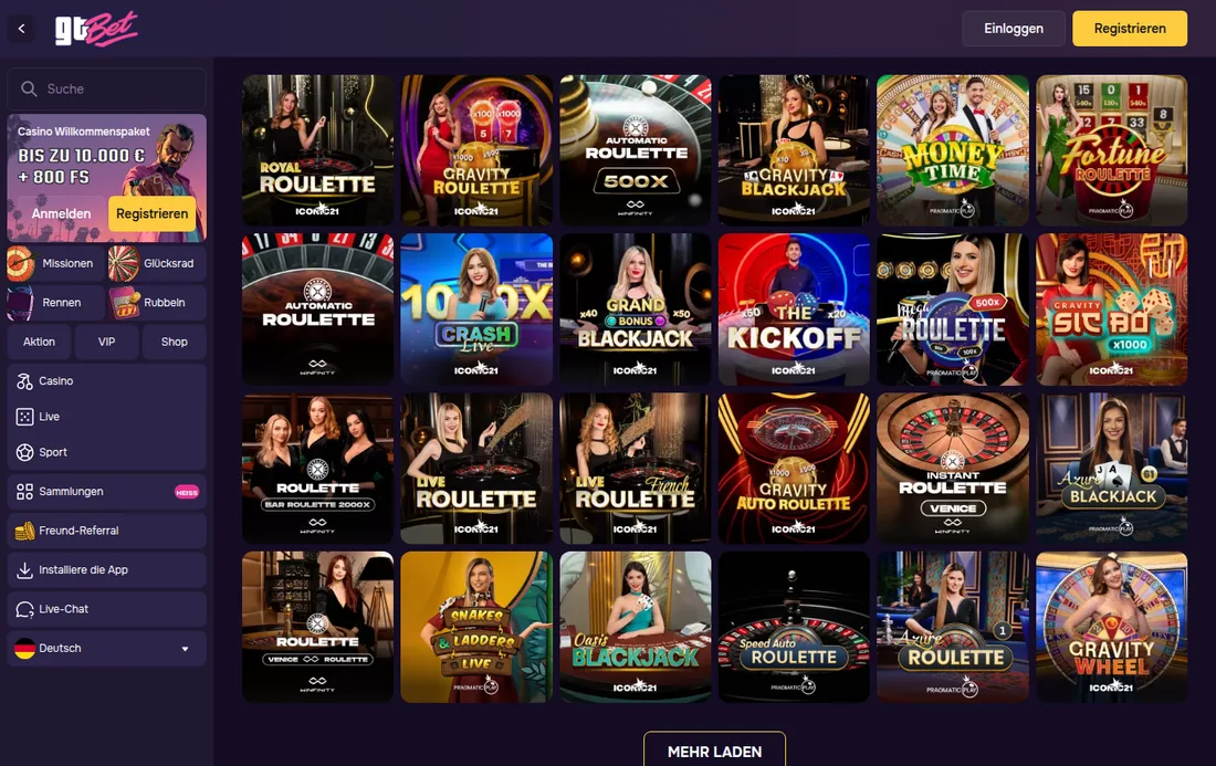 GT.bet — Live-Casino mit echten Dealern