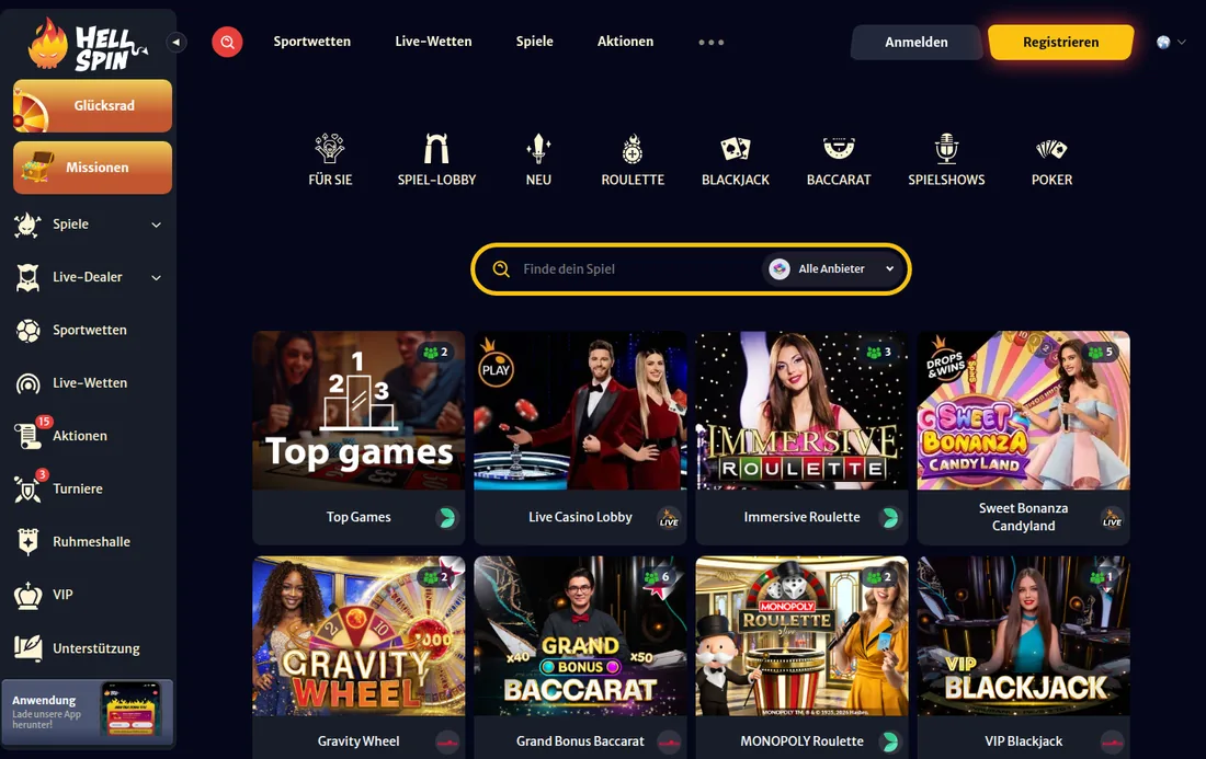 Hellspin — casino-live, mit deutscher IP geöffnet