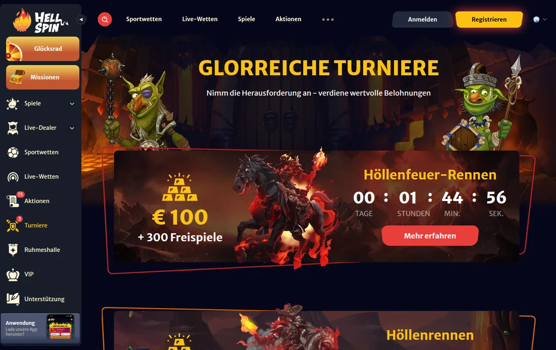 Hellspin — casino-turniere, mit deutscher IP geöffnet