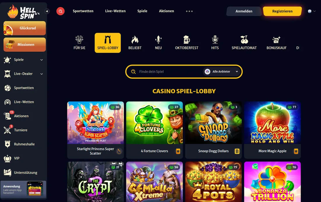 Hellspin — casino, mit deutscher IP geöffnet