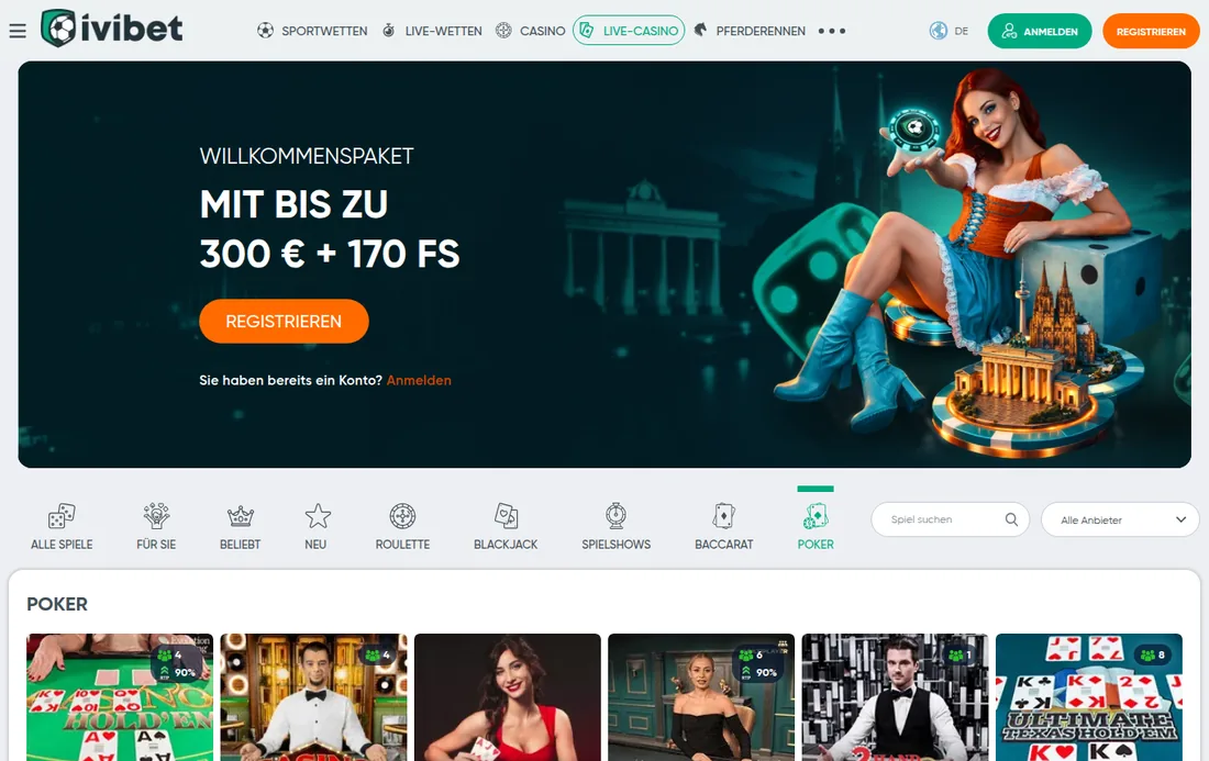 Ivibet — casino-live, mit deutscher IP geöffnet