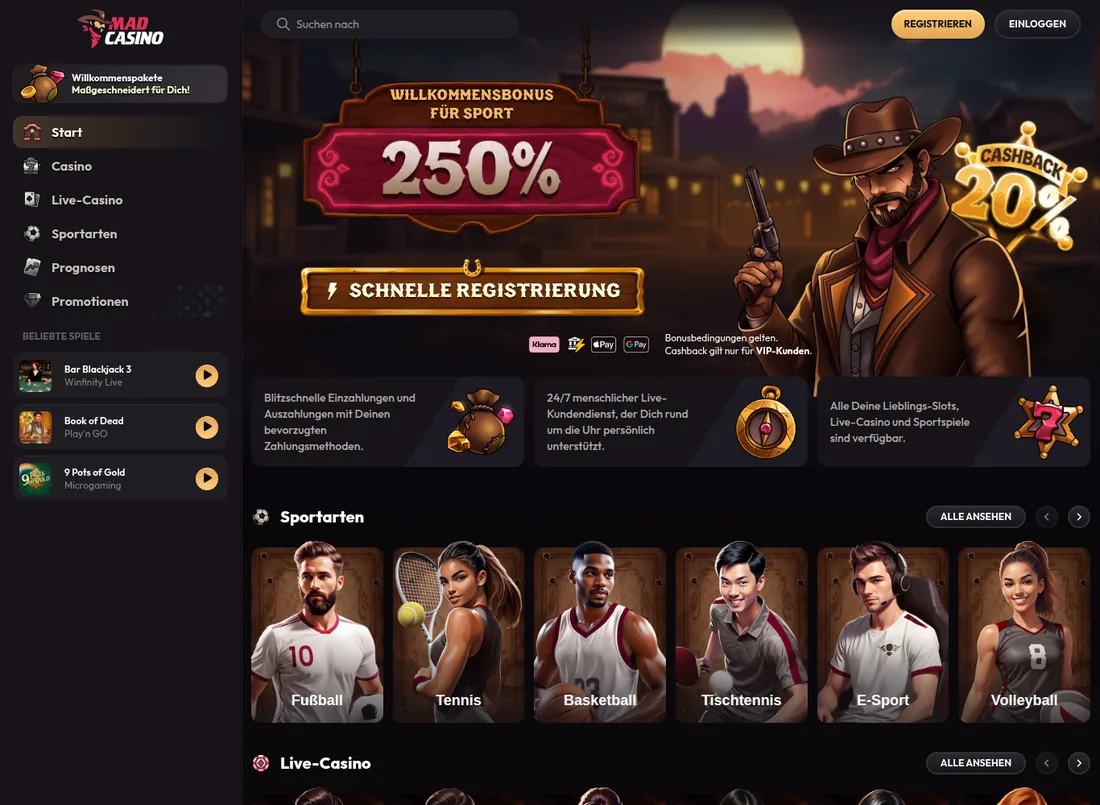Sportbonus und Wettangebot bei MadCasino