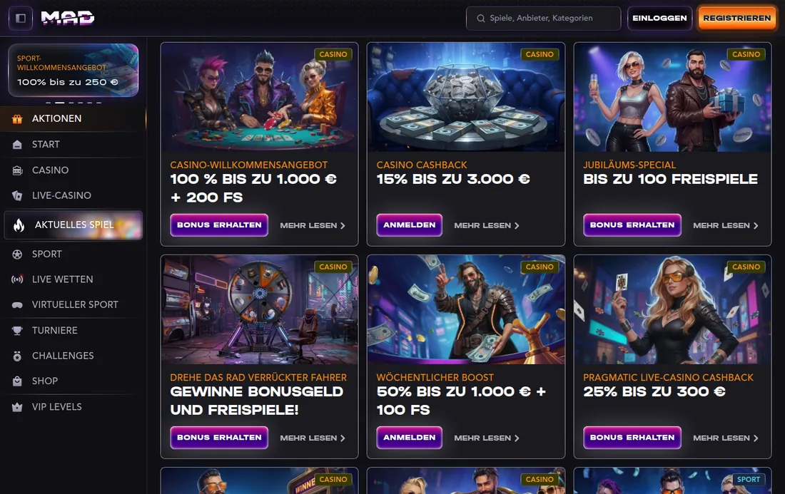 Madcasino — bonus, mit deutscher IP geöffnet