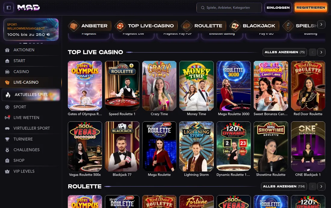 Madcasino — casino-live, mit deutscher IP geöffnet