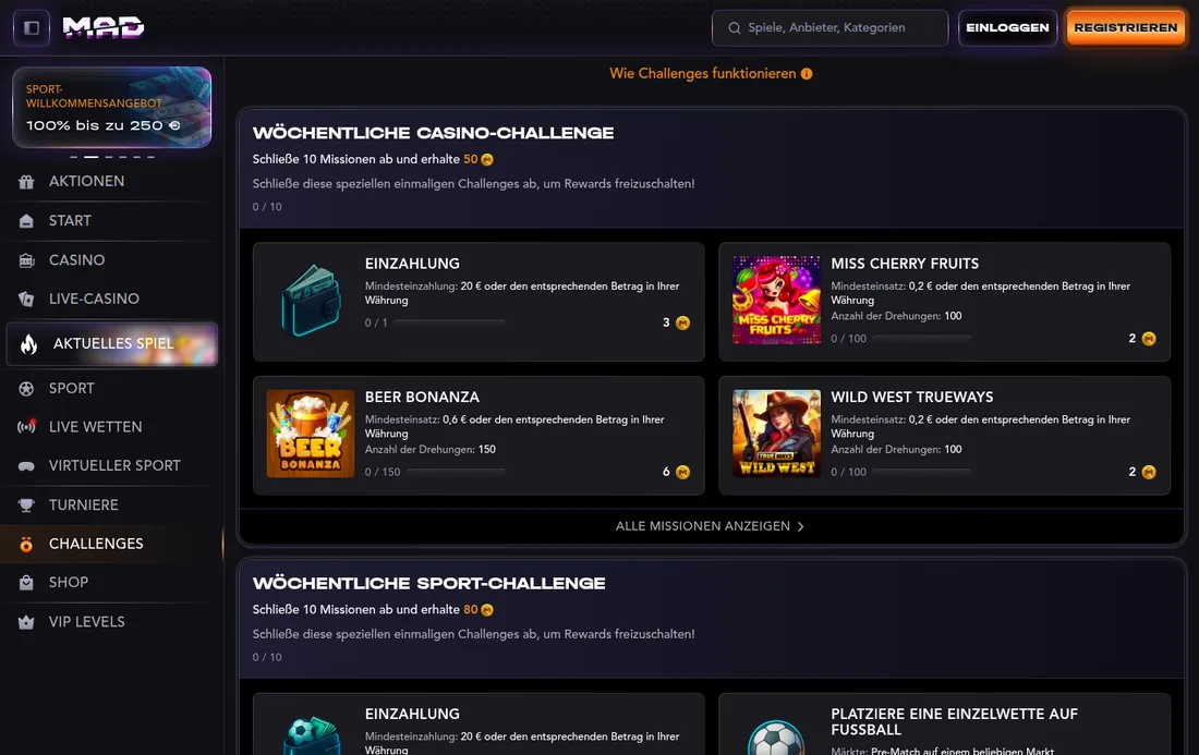 Madcasino — quickbets, mit deutscher IP geöffnet