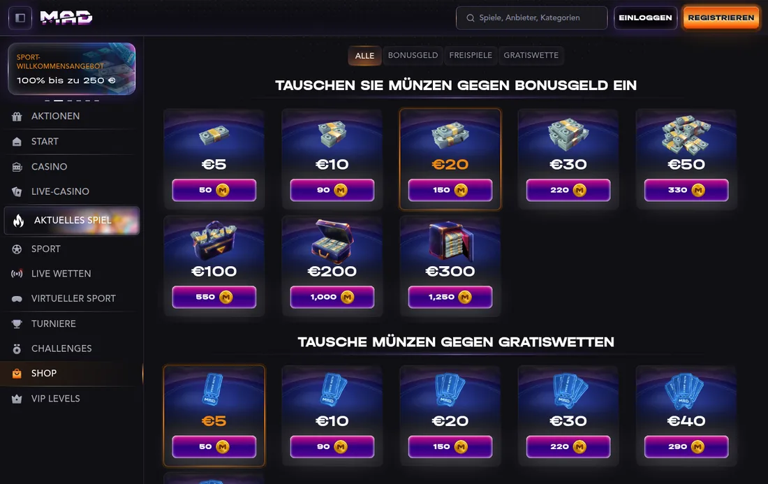 Madcasino — regeln, mit deutscher IP geöffnet