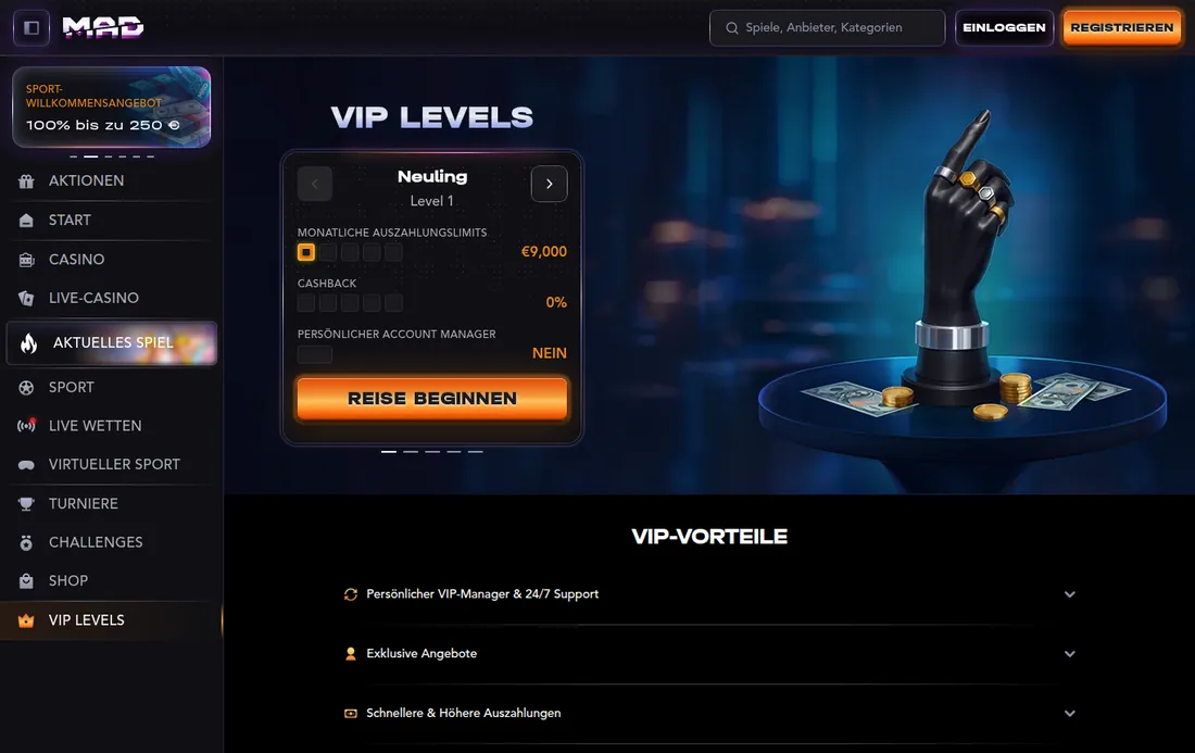 Madcasino — vip, mit deutscher IP geöffnet