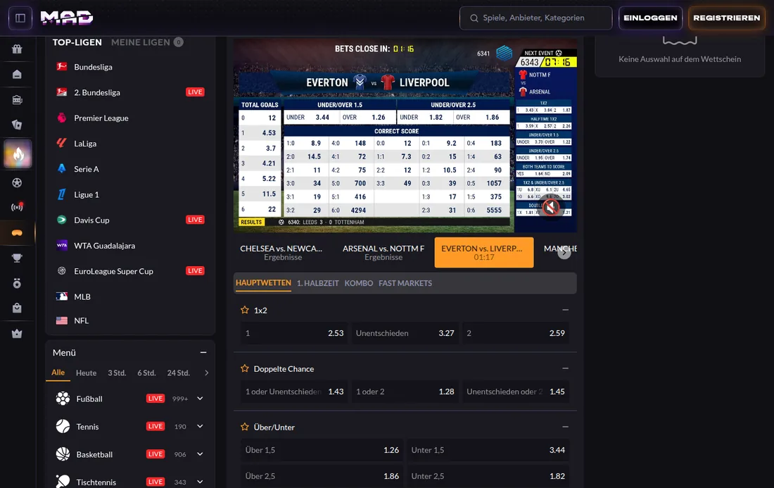 Madcasino — vsport, mit deutscher IP geöffnet