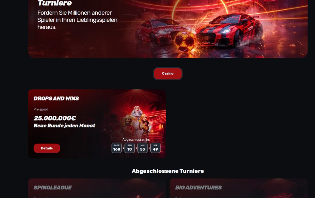 Casino-Turniere bei RedRacer mit Drops-and-Wins-Preispool