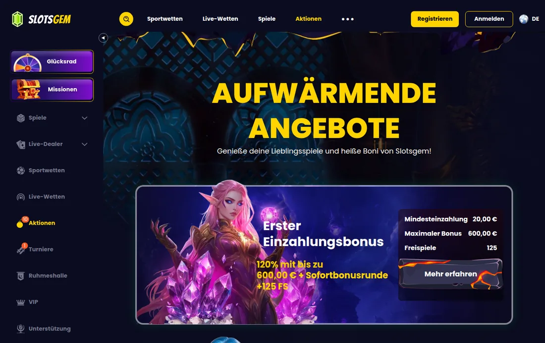 Slotsgem — bonus, mit deutscher IP geöffnet