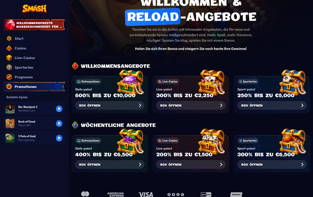 Smash — bonus, mit deutscher IP geöffnet
