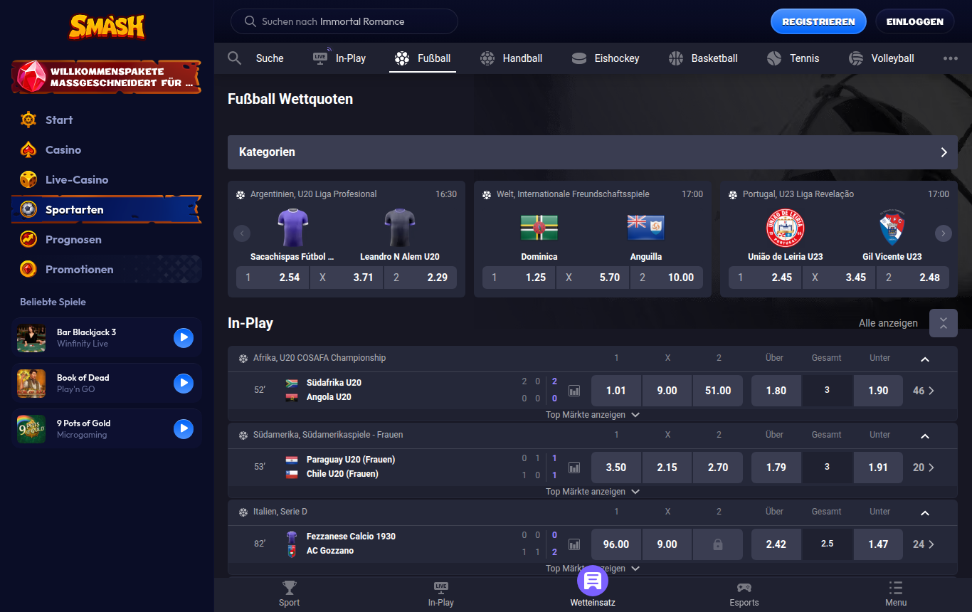 Der Fußballbereich von Smash, mit deutscher IP geöffnet