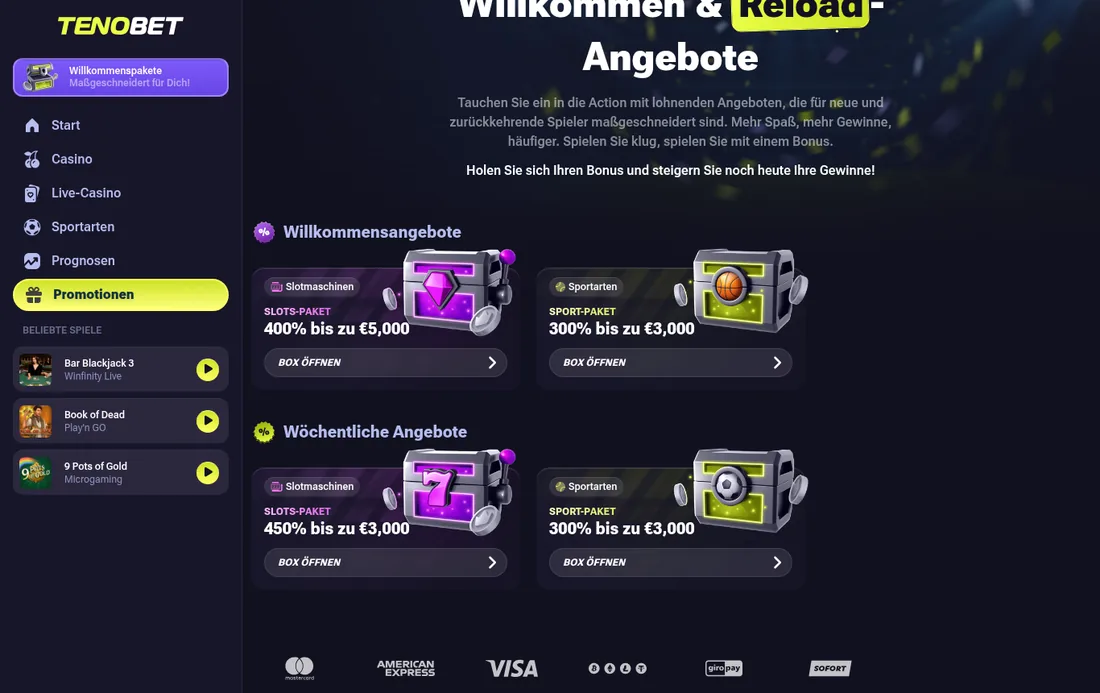 Tenobet — bonus, mit deutscher IP geöffnet