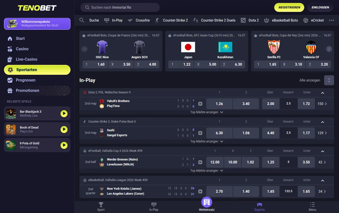 Tenobet — esport, mit deutscher IP geöffnet