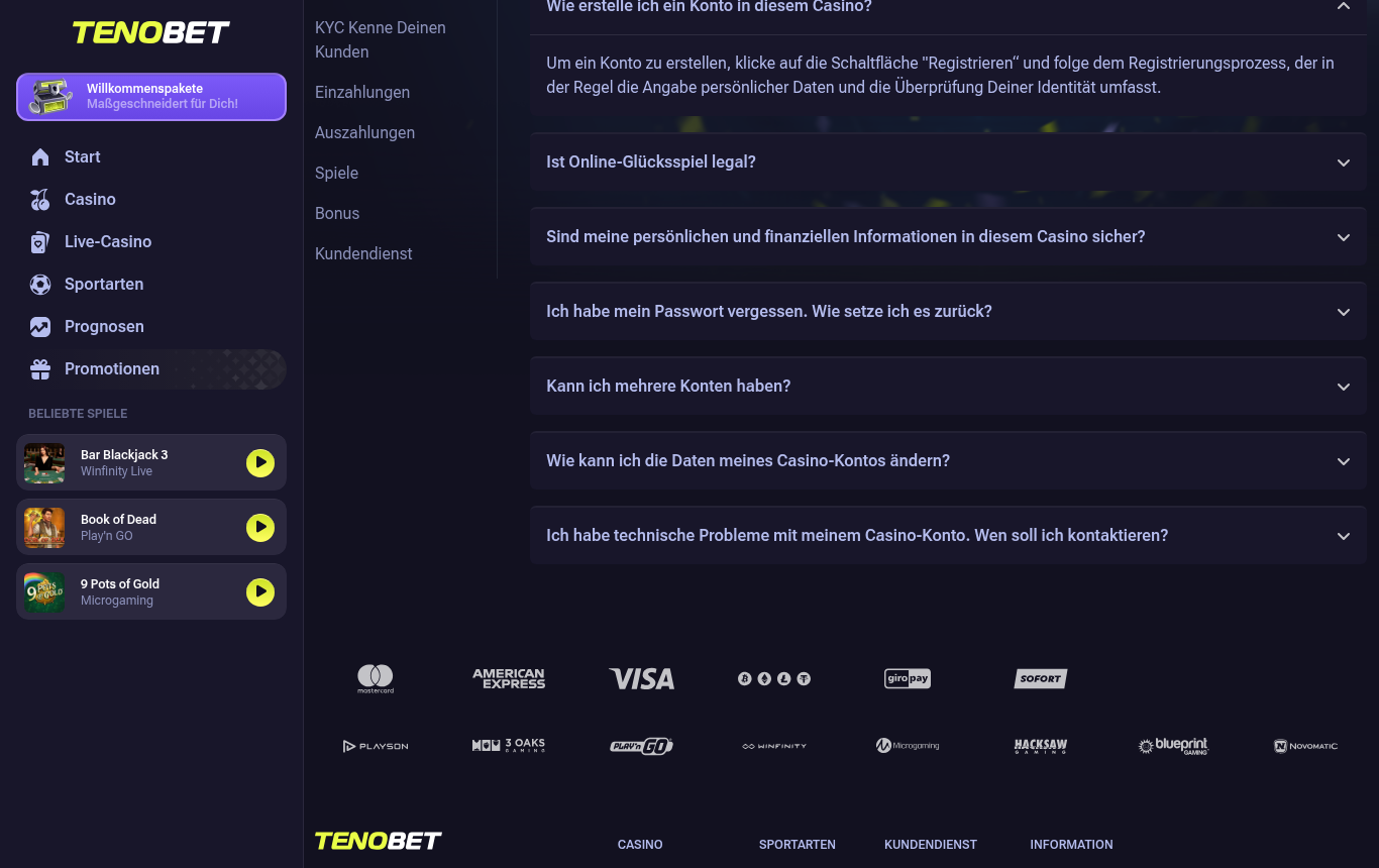 Tenobet — hilfe, mit deutscher IP geöffnet