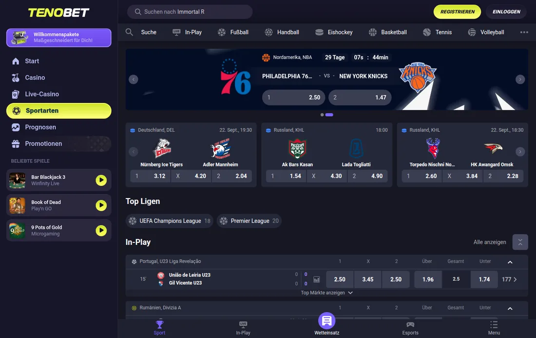 Tenobet — sport, mit deutscher IP geöffnet