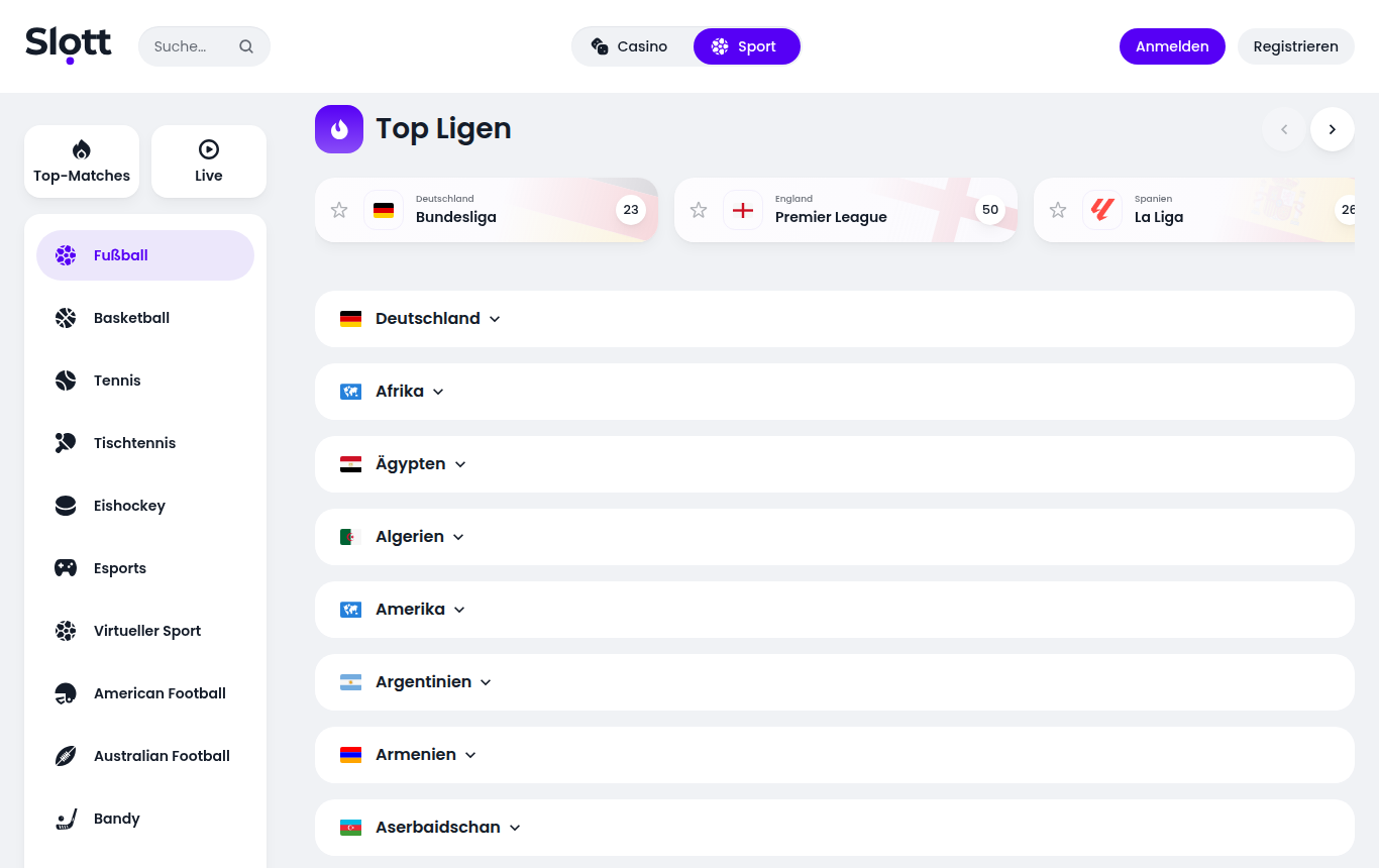 Sportarten und Ligen bei einem Wettanbieter ohne deutsche Lizenz