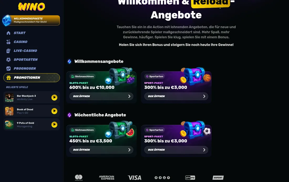 Wino — bonus, mit deutscher IP geöffnet