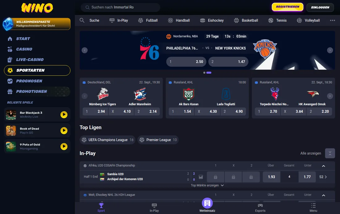 Wino — sport, mit deutscher IP geöffnet
